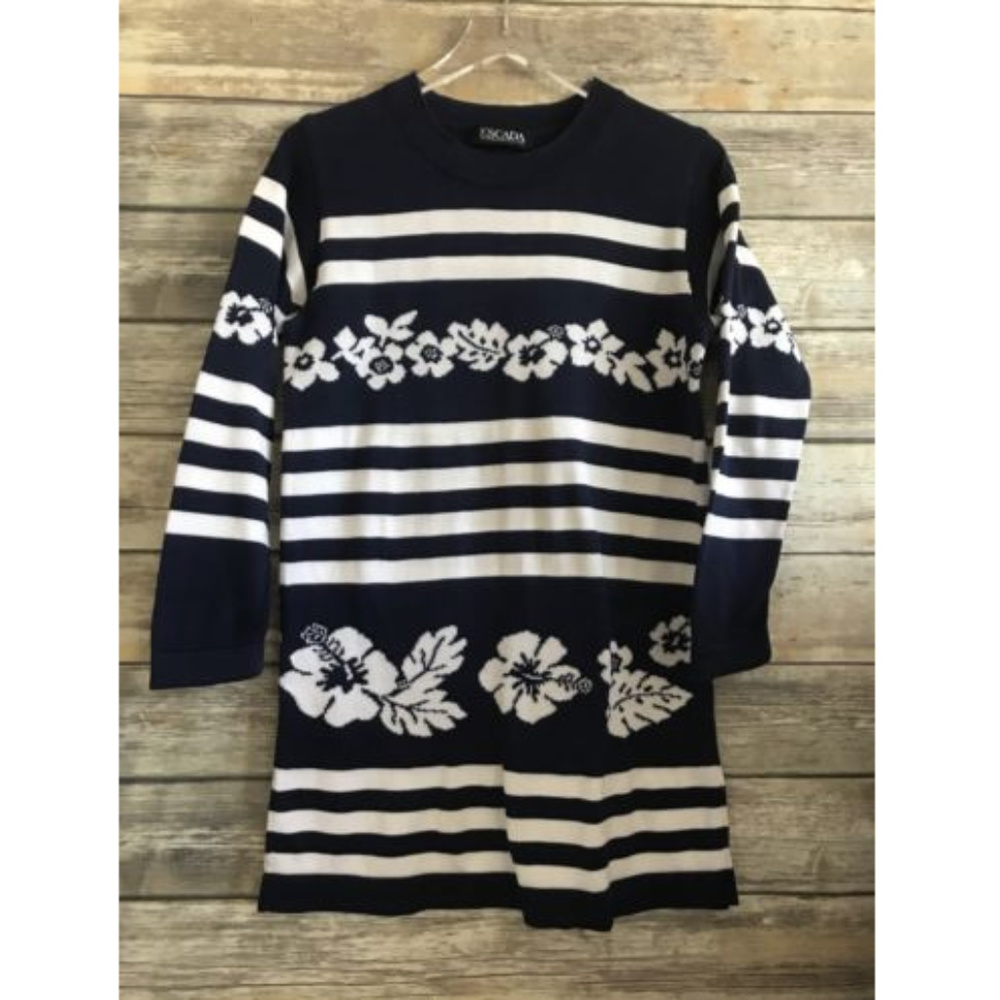 Escada | Navy + White Striped Flower Sweater